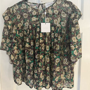 Lavender Brown Chaya Floral Blouse - Black, Purple and Green, Sample Size Small